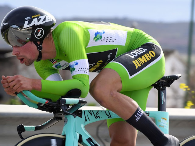 Strong Roglic wins time trial and takes lead in Vuelta al Pais Vasco