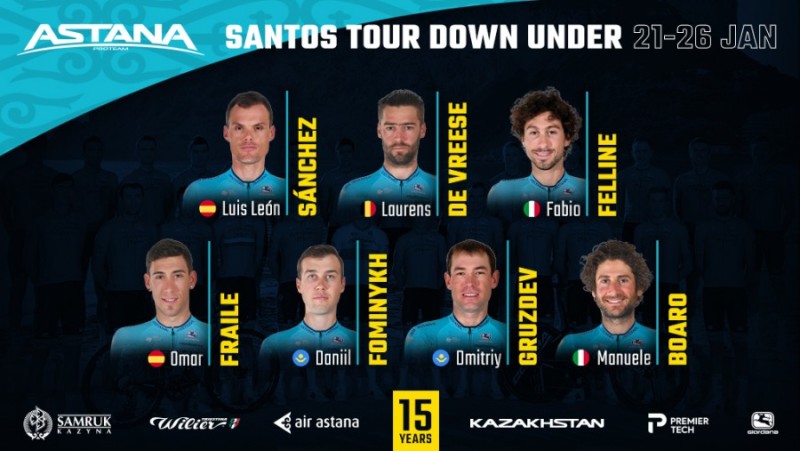 Santos Tour Down Under 2020. Astana Cycling Team's Roster
