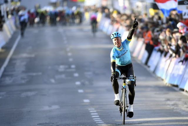 Michael Valgren from Astana Cycling Team won Omloop Het Nieuwsblad 2018