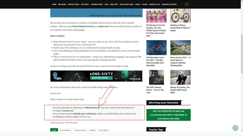 New Sponsored Links Feature on BikeToday.news