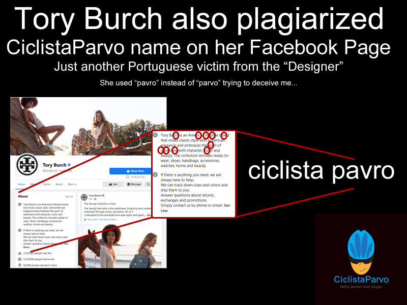 Tory Burch also plagiarized CiclistaParvo name on her Facebook Page |  