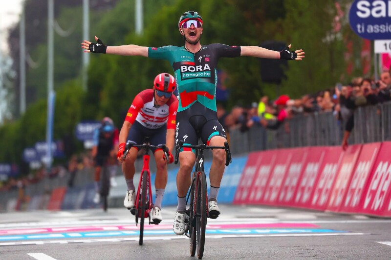 First Stage Win for BORA - hansgrohe at the 2023 Giro d'Italia: Nico Denz Wins Sprint From a Leading Group on Stage 12