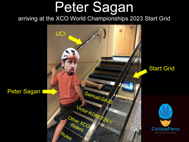 Peter Sagan arriving at the UCI XCO World Championships 2023 Start Grid