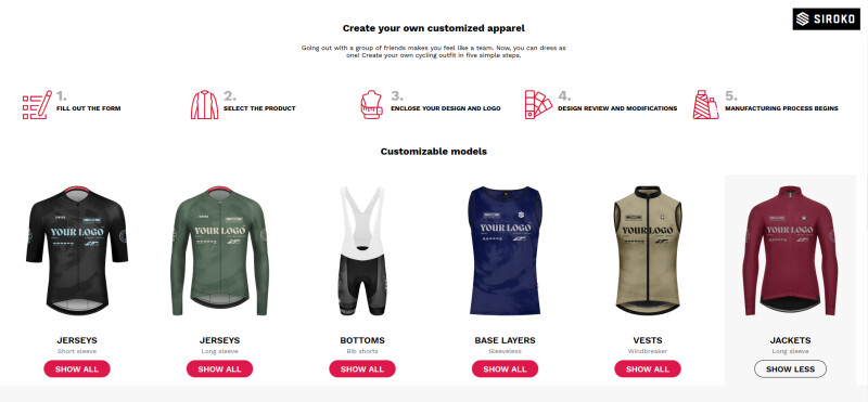 New Products added to the Siroko Custom Service: BibShorts, Jackets, Vests, Base Layers