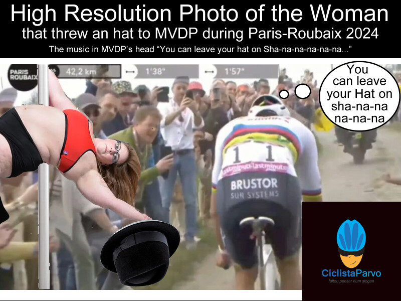 High Resolution Photo of the Woman that threw an hat to MVDP during Paris-Roubaix 2024