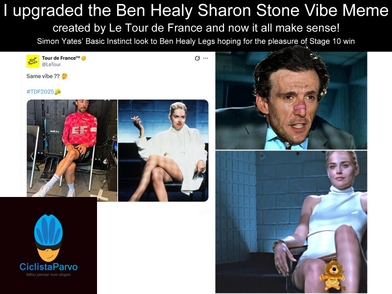 I upgraded the Ben Healy Sharon Stone Vibe Meme created by Le Tour de France