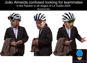 João Almeida confused looking for teammates in the Peloton in all stages of La Vuelta 2025