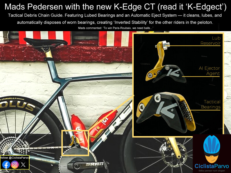 Mads Pedersen with the new K-Edge CT (read it 'K-Edgect') Tactical Debris Chain Guide