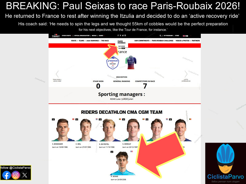 BREAKING: Paul Seixas to race Paris-Roubaix 2026!