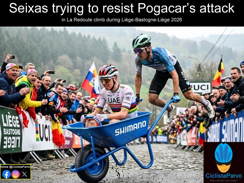 Seixas trying to resist Pogacar's attack in La Redoute climb during Liège-Bastogne-Liège 2026