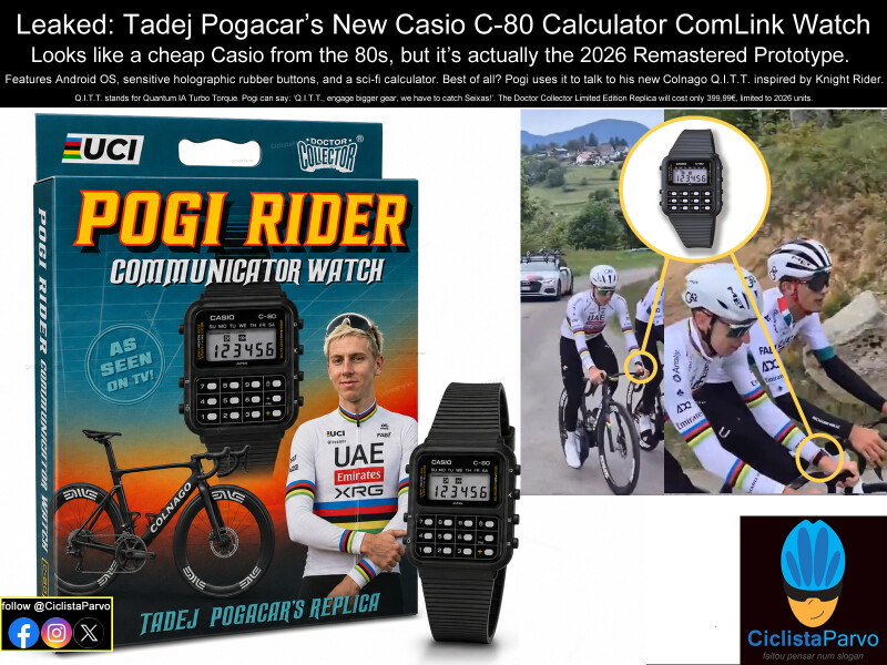 Leaked: Tadej Pogacar's New Casio C-80 Calculator ComLink Watch