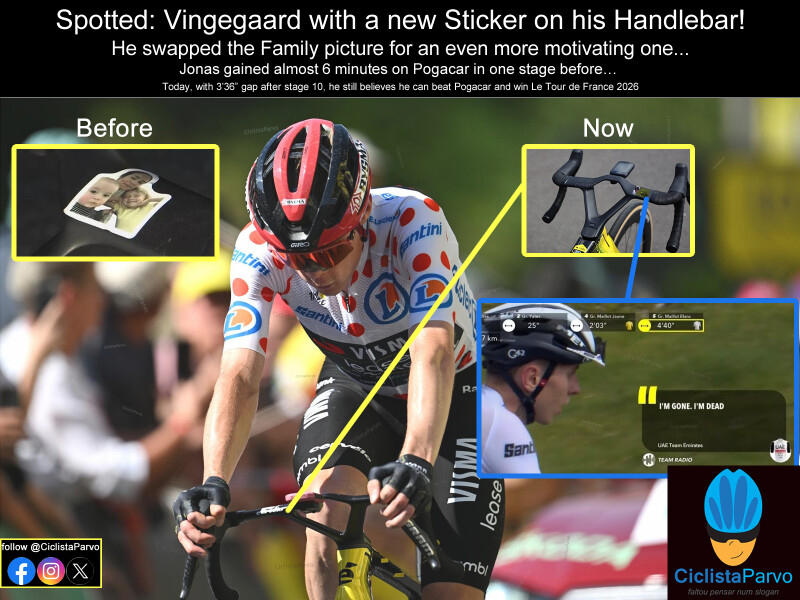 Spotted: Vingegaard with a new Sticker on his Handlebar!