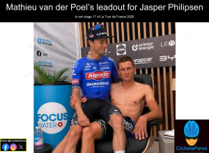 Mathieu van der Poel leading Jasper Philipsen to win stage 17 of Le Tour de France 2026