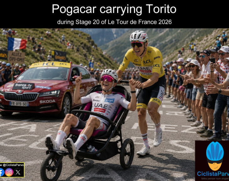 Pogacar carrying Torito during Stage 20 of Le Tour de France 2026